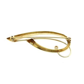 Vintage gouden abstracte broche met zirconia, Gebruikt, Ophalen of Verzenden, Met edelsteen, Goud