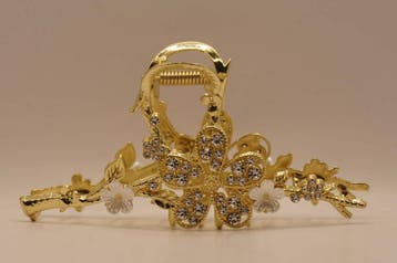 Haarklem gouden bloem met zilveren strass steentjes, Verzenden, Nieuw, Haarspeld
