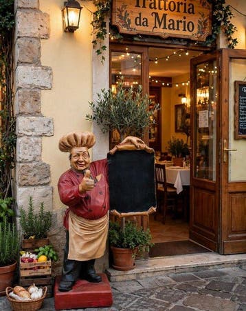 Italiaanse chef met krijtbord voor het menu - Reclamebord -