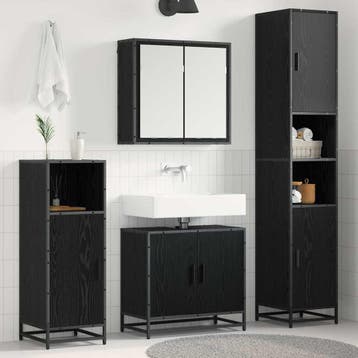 vidaXL Badkamermeubelset 3 st Zwart Eiken 65 x 33 x 60 cm, Verzenden, Nieuw, Overige typen