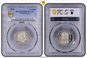 Koningin Juliana zilveren 1 gulden 1966 proof PR67 CAM PCGS, 1 gulden, Koningin Juliana, Verzenden, Zilver