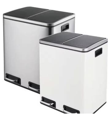 RVS pedaalemmer 2-vaks 30L/48L – Afvalscheiding keuken, Huis en Inrichting, Woonaccessoires | Prullenbakken, Verzenden, Nieuw