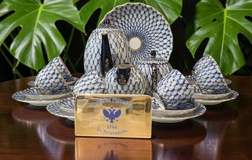 Lomonosov - Koffieservies (22) - Cobalt Net - Porselein