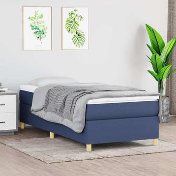 vidaXL Boxspring bed 90x200 cm stof blauw, 90 cm, Eenpersoons, Nieuw, 200 cm