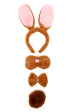 Konijn Haarband Oren Staart Diadeem Set Bruin Oortjes Haas P, Ophalen of Verzenden, Nieuw, Carnaval, Accessoires