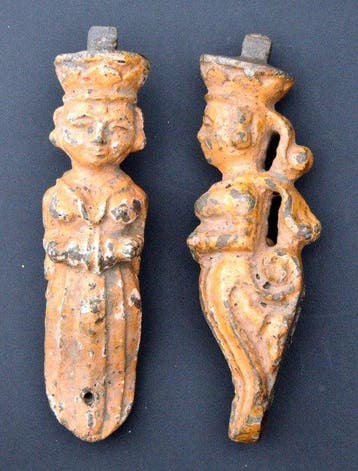 Beeld, Paire de musciennes gardiennes de temple - 17 cm -, Antiek en Kunst