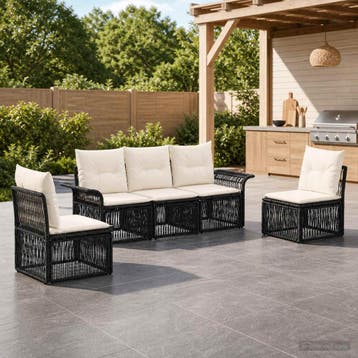 vidaXL Tuinbankenset 5 st Zwart poly rattan, Verzenden, Nieuw, 5 zitplaatsen