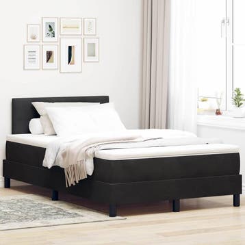 vidaXL LED Box Spring Bed met matras Zwart 120 x 190 cm, Verzenden, Nieuw, Zwart, Stof
