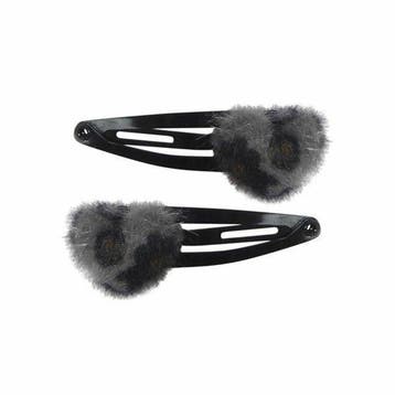 Haarspeld Klikklak 4cm - Hart Panter - Grijs - Set van 2, Nieuw