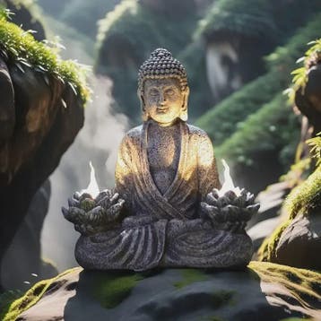Zonne-energie Lotus Boeddha Beeld met LED Verlichting - Deco, Verzenden, Nieuw
