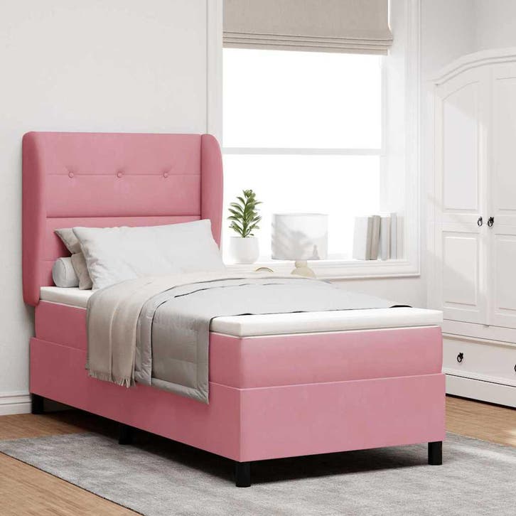 vidaXL Boxspringbed met hoofdeinde Roze 200 x 100 cm Fluweel, Huis en Inrichting, Slaapkamer | Bedden, Nieuw, Stof, Verzenden