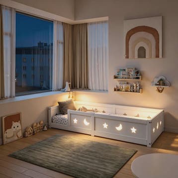 Montessori Houten Kinderbed met Valbeveiliging - Scandinavis, Verzenden, Nieuw