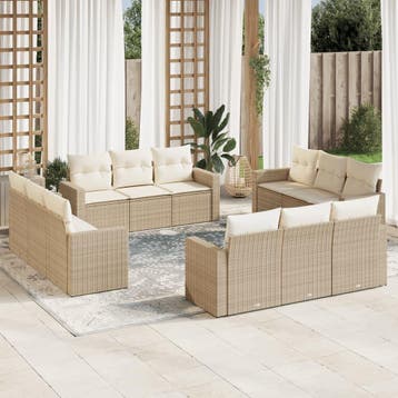 vidaXL 12-delige Loungeset met kussens poly rattan beige, Verzenden, Nieuw, Loungeset