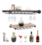 Wijnrek Wandmontage – Zwart & Hout met Glazenhouder, Industr, Verzenden, Nieuw