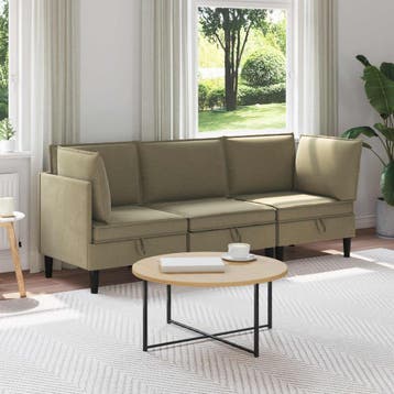 vidaXL Woonkamer Meubelset 3 st Kaki Stof, Verzenden, Nieuw, Stof, 200 tot 250 cm