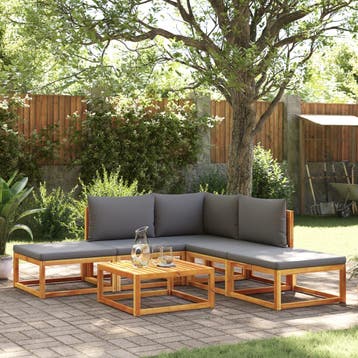 vidaXL 6-delige tuinbankset met kussens acaciahout & touw, Verzenden, Nieuw, Hardhout