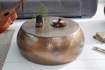 Ronde salontafel ORIENT 80cm gevlamd koper metaal gehamerd, Huis en Inrichting, Tafels | Salontafels, Ophalen of Verzenden, Nieuw