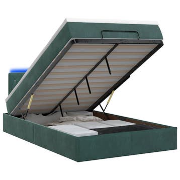 vidaXL Ottoman Bed met Matrassen en LED Donkergroen 120 x, Huis en Inrichting, Slaapkamer | Bedden, Verzenden, Nieuw, Groen, Stof