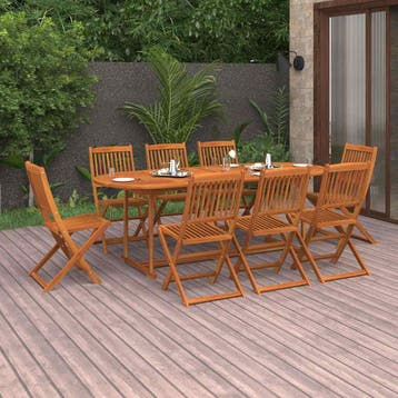 vidaXL 9-delige Tuinset 220x90x75 cm massief acaciahout, Tuin en Terras, Nieuw, 8 zitplaatsen, Tuinset, Verzenden