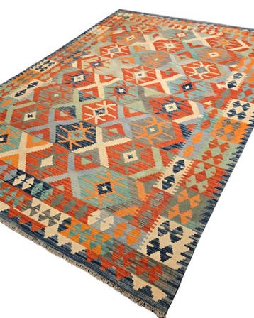 Kelim tapijt Afghan perzisch 298x203 wollen vloerkleed, Blauw, 200 cm of meer,  Perzisch tapijt kelim killim wollen vloerkleed handgeknoopt 