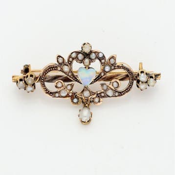 Broche - 18 karaat Geel goud Parel - Saffier