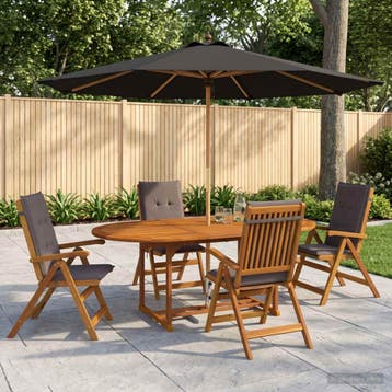 vidaXL Buiten Eetset met Parasol 6 st Antraciet Massief, Verzenden, Nieuw, 6 zitplaatsen