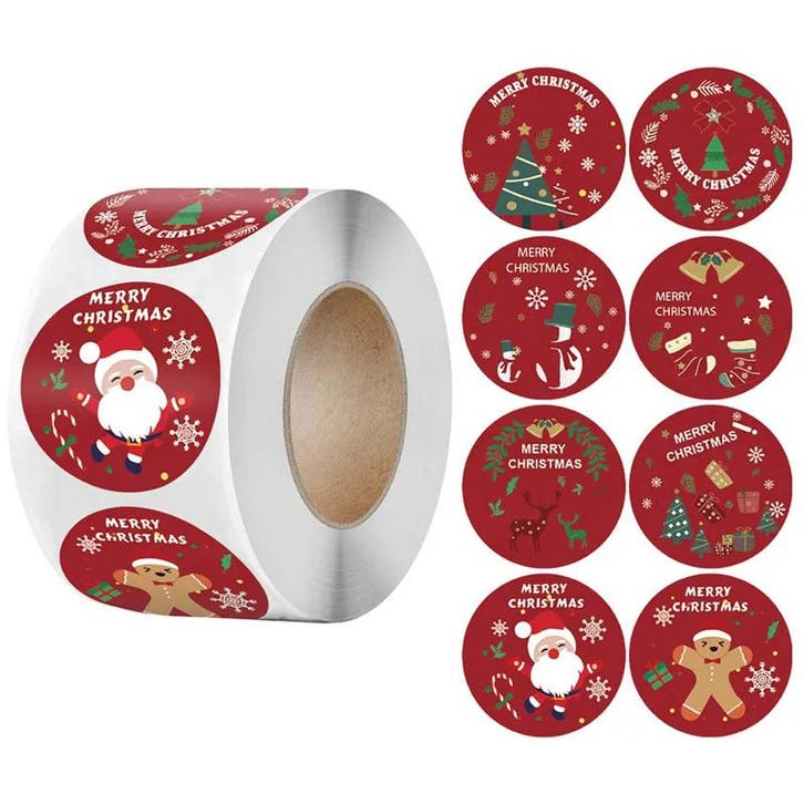 500 Kerst Stickers Op Rol - 2.5cm - Kerststickers -, Diversen, Cadeauverpakkingen, Verzenden