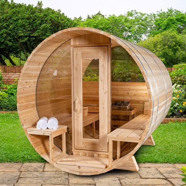 Barrel sauna White Cedar buitensauna Canadian Timber, Sport en Fitness, Sauna, Fins of Traditioneel, Complete sauna, Nieuw, Ophalen of Verzenden