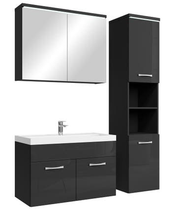 Badkamermeubel Set Paso 80 x 40 cm Zwart Badmeubel, Verzenden, Nieuw, Wastafelkast