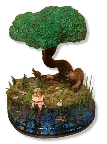 Estuk-art - Tafellamp met beeldje - Hars, Hout - lamp