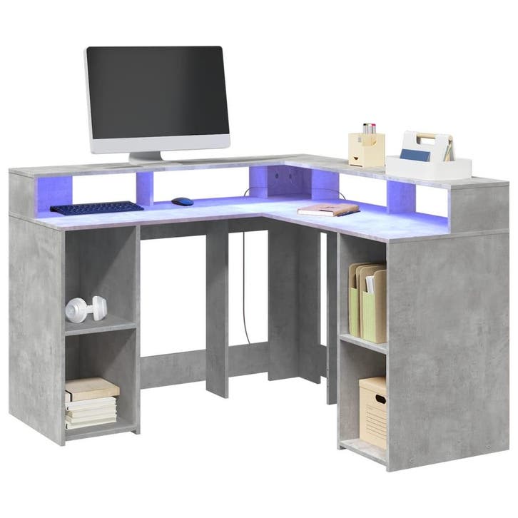 vidaXL Bureau met LED-verlichting 130x130x91 cm hout, Huis en Inrichting, Bureaus, Nieuw, Verzenden