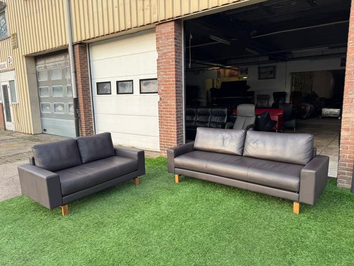 Bankstel  Rolf Benz Vida bruin 3+2 zits leren design banken, Huis en Inrichting, Banken | Bankstellen, Rechte bank, Zo goed als nieuw