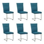 Set van 6 Leren eetkamerstoelen Retro - Hermes Turquoise, Huis en Inrichting, Stoelen, Ophalen of Verzenden, Nieuw, Leer