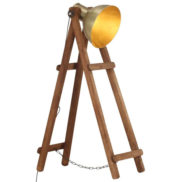 vidaXL Vloerlamp E27 massief mangohout messingkleurig, Huis en Inrichting, Lampen | Overige, Nieuw, Verzenden