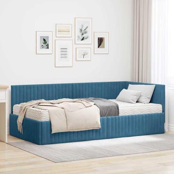 vidaXL Hoekbedframe met Matras met hoofdeinde 2 st Blauw, Huis en Inrichting, Verzenden, Nieuw, Blauw, Stof