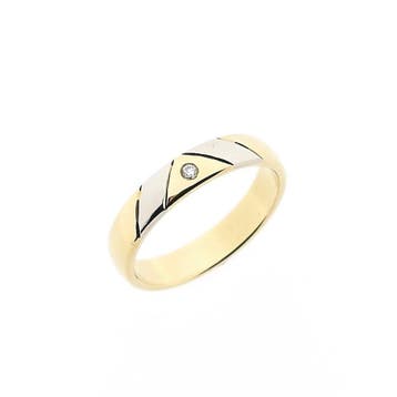 Bicolor gouden trouwring met diamant; 0,02 ct., Gebruikt, Ophalen of Verzenden, 17 tot 18, Met edelsteen