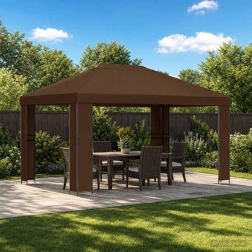 vidaXL Paviljoen 4 × 3 m Bruin Polyester en staal 190 gsm, Verzenden, Nieuw