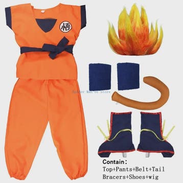 Son Goku Kinderkostuum met Pruik en Staart - Anime Cosplay F, Verzenden, Nieuw