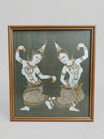 Set van 3 Vintage Thaise Kunstwerken - Zijde - Thailand -