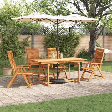 vidaXL Tuin eettafelset 5 pcs Bruin Massief Acaciahout, Tuin en Terras, Verzenden, Nieuw, 5 zitplaatsen