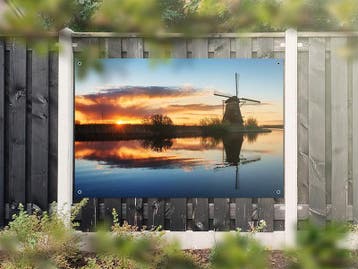 NR 1310: Tuinposter molen aan water zonsondergang 120x180cm, Nieuw