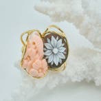 Koraal - Zilver, Verguld - Ring - Roze koraal en camee, Antiek en Kunst