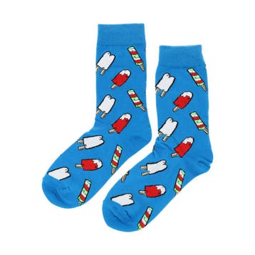 Sokken Katoen - IJsjes Print - Blauw Rood Wit - Maat 36-43, Nieuw