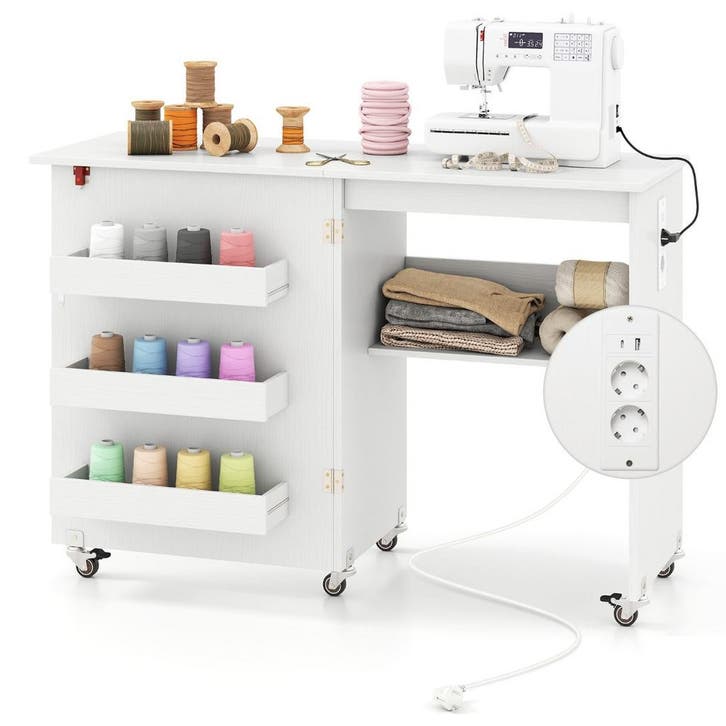LIVSK Opklapbare Naaitafel met Oplaadstation - Ruimtebespare, Huis en Inrichting, Kasten | Roldeurkasten en Archiefkasten, Nieuw