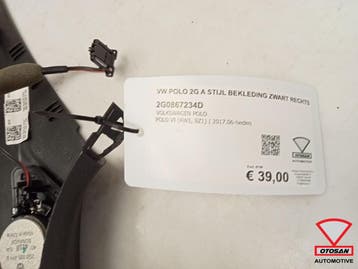 VW Polo 2G A Stijl Bekleding Zwart Hemel Rechts 2G0867234D, Ophalen, Gebruikt, Volkswagen