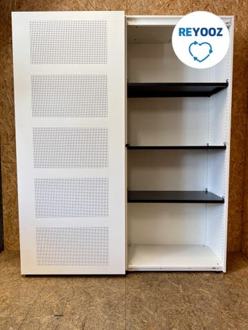 Ahrend schuifdeurkast - 195x160x45cm - wit met witte ako..., Werkplek, Ophalen of Verzenden, Gebruikt, Kast