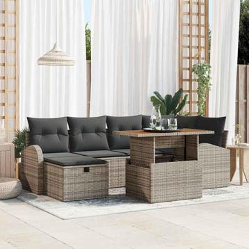 vidaXL Tuin Sofa Set 7 st Grijs poly rattan, Verzenden, Nieuw, Rotan, 7 zitplaatsen