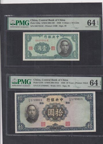 China. - 1 Jiao = 10 Cents, 10 Yuan - 1936/1940 (Zonder