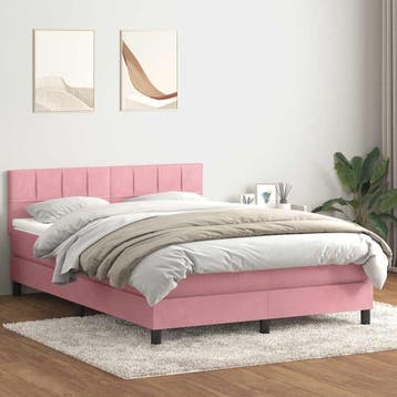 vidaXL Boxspring met matras fluweel roze 160x210 cm, Verzenden, Nieuw, Tweepersoons, Stof