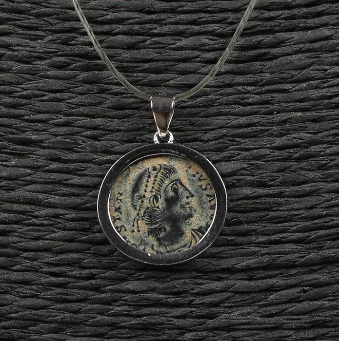Moderne Zilver Hanger met Constantius II Follis (Zonder, Verzamelen, Mineralen en Fossielen